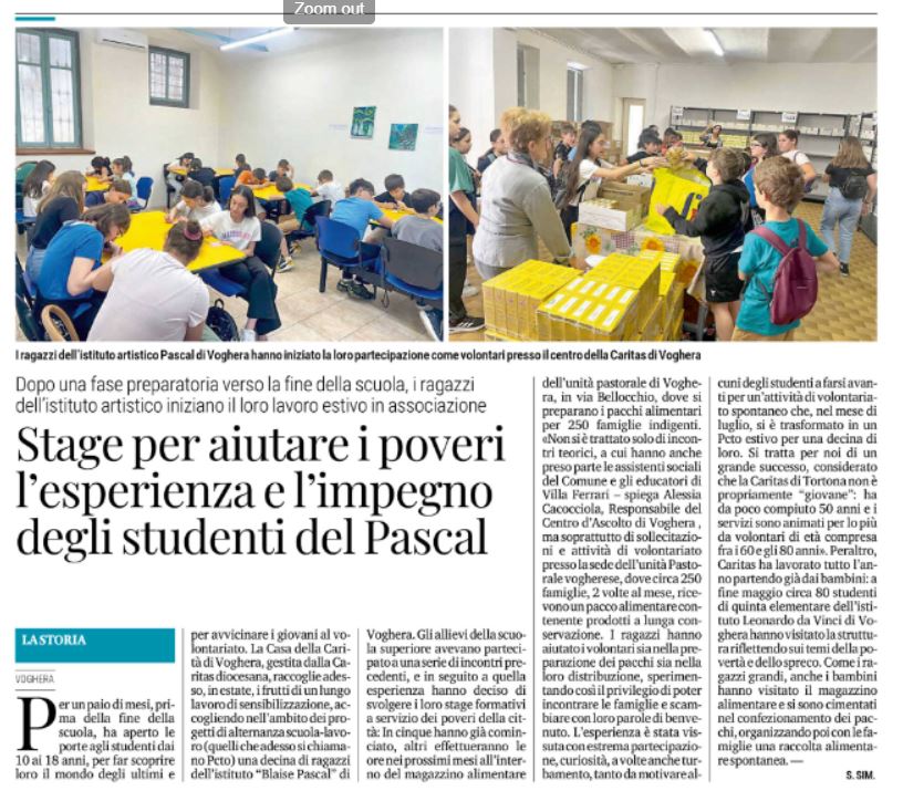 Stage scuole vogheresi in Caritas