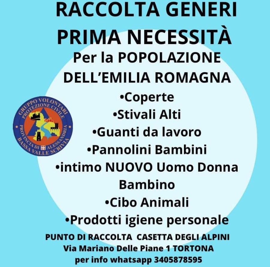 Attivata Raccolta generi di prima necessità per la popolazione dell'Emilia Romagna